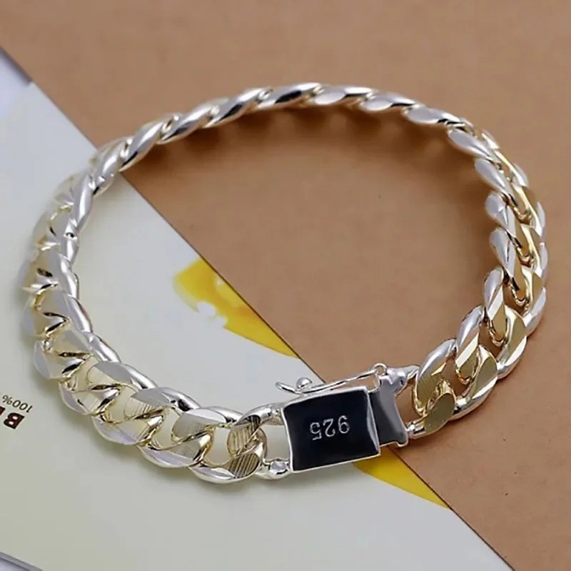 925 Sterling Silver Solid Chain Bracelet Women Men Wedding Gift Jewelry