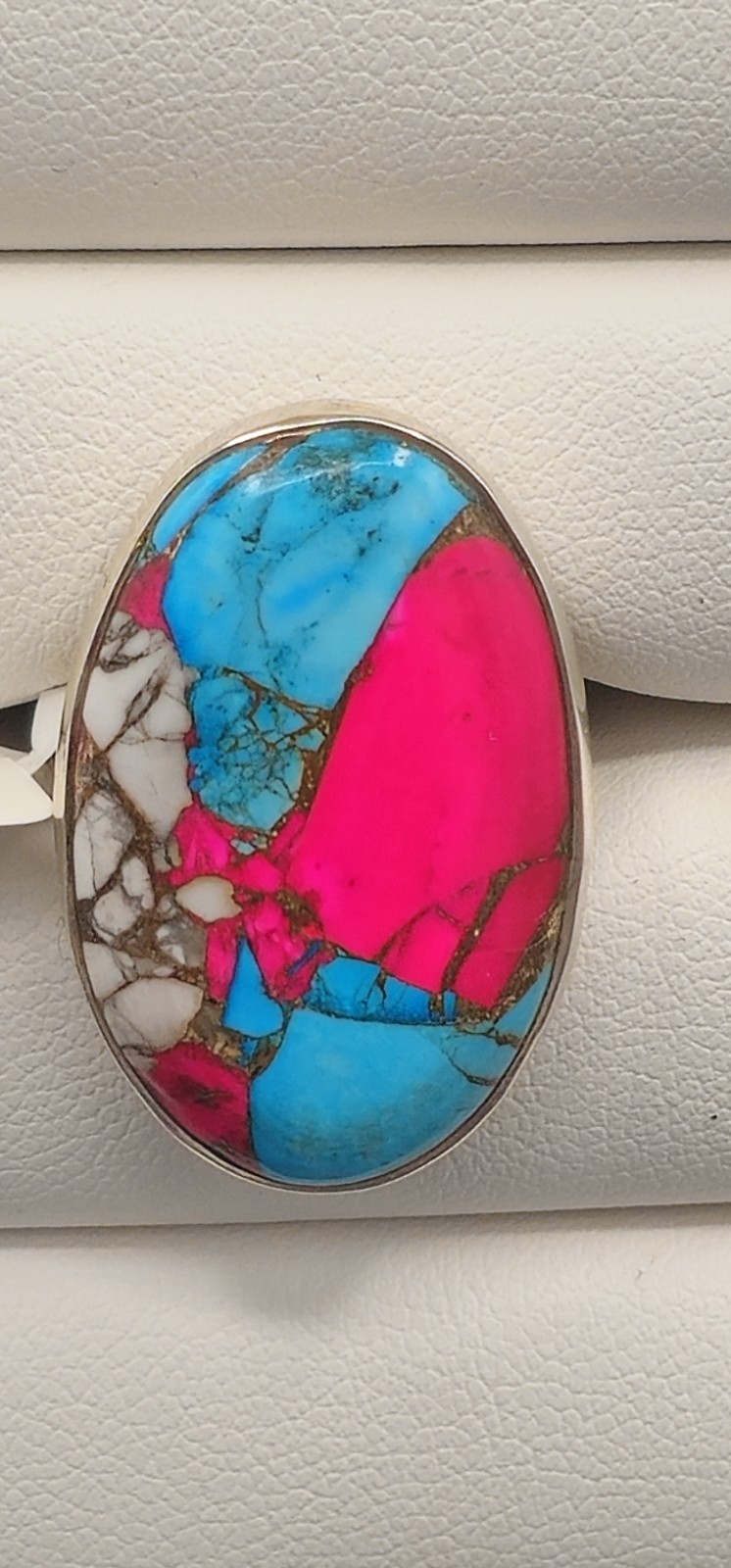 Cotton Candy Turquoise Sterling Silver Ring Size 7 Oval Pink Blue White 925