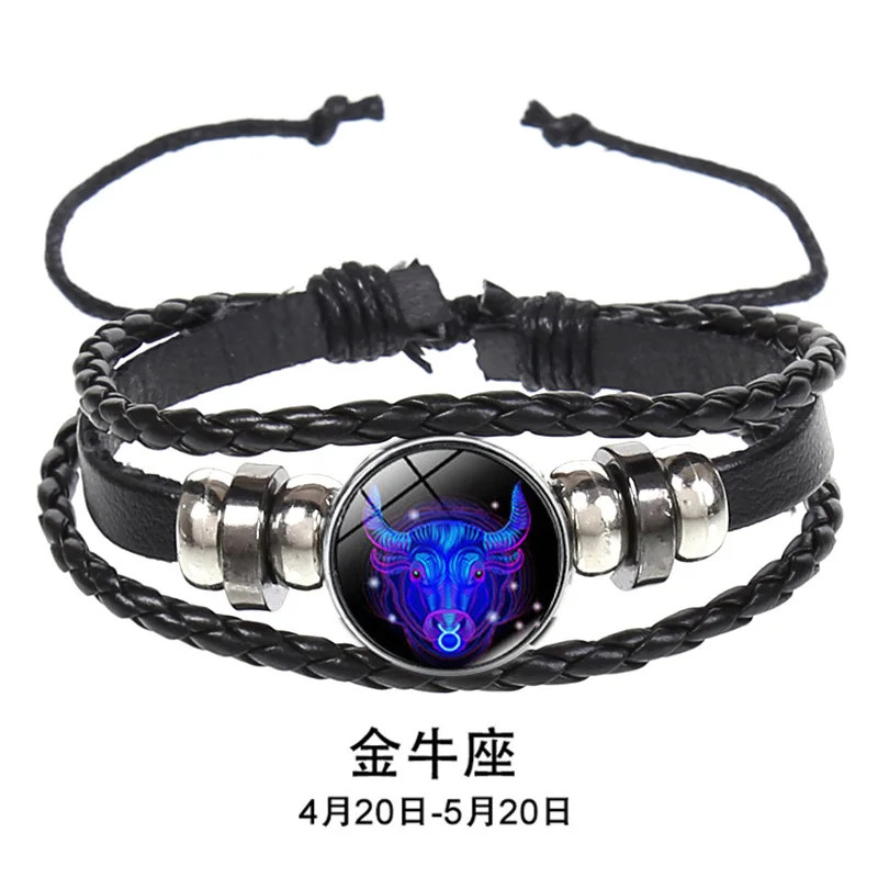 12 Constellation Zodiac Sign Charm Luminous Bracelets Men Women Vintage Multilay
