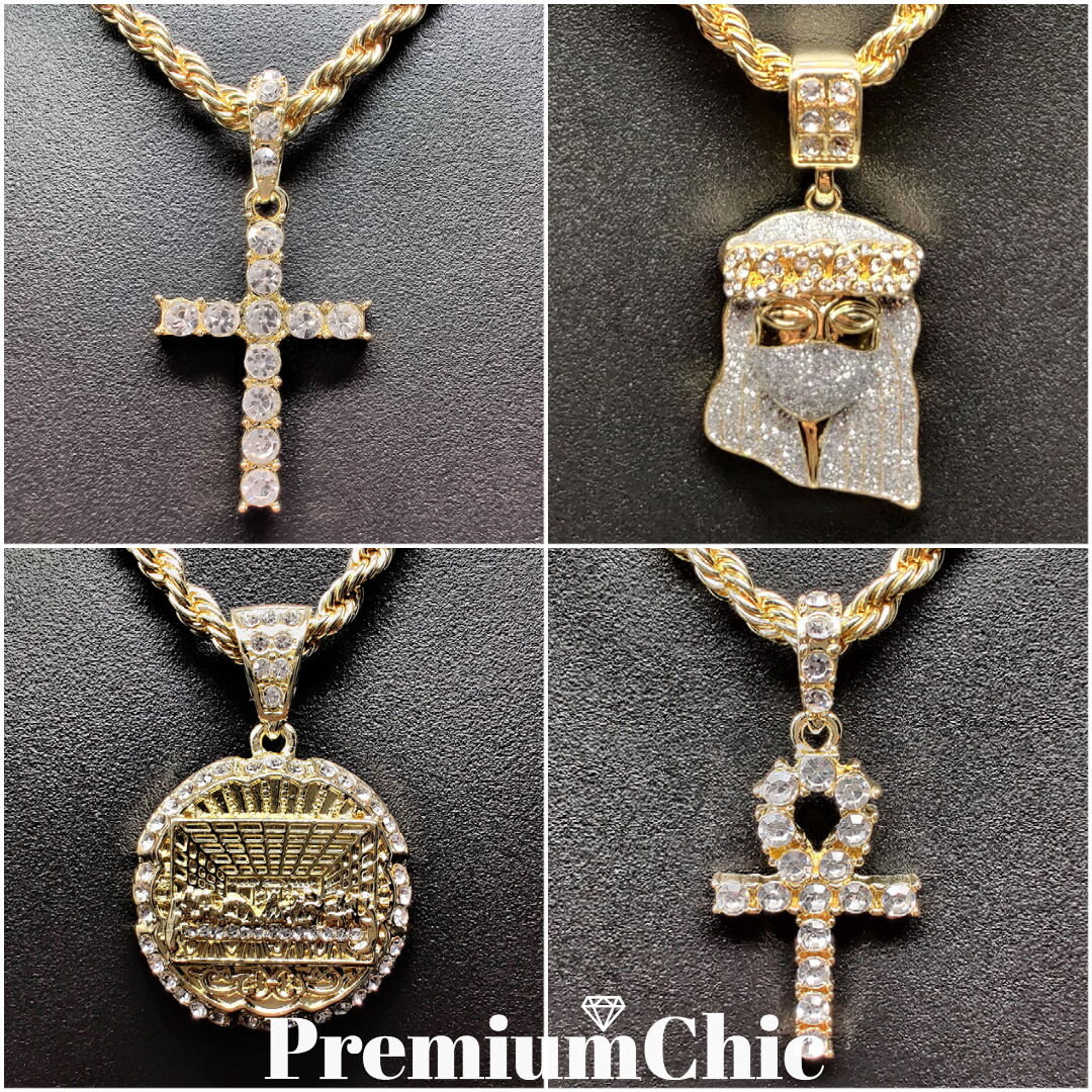 Jesus, Cross, ANKH, Last Supper Pendant, Rope Chain Plated Hip Hop CZ Necklace