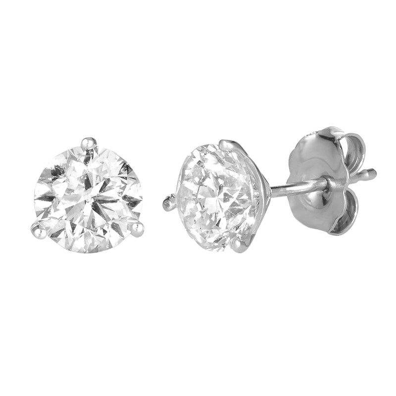 0.25 Carat Natural Diamond Martini 3 Prong Stud Earrings G SI 14K White Gold