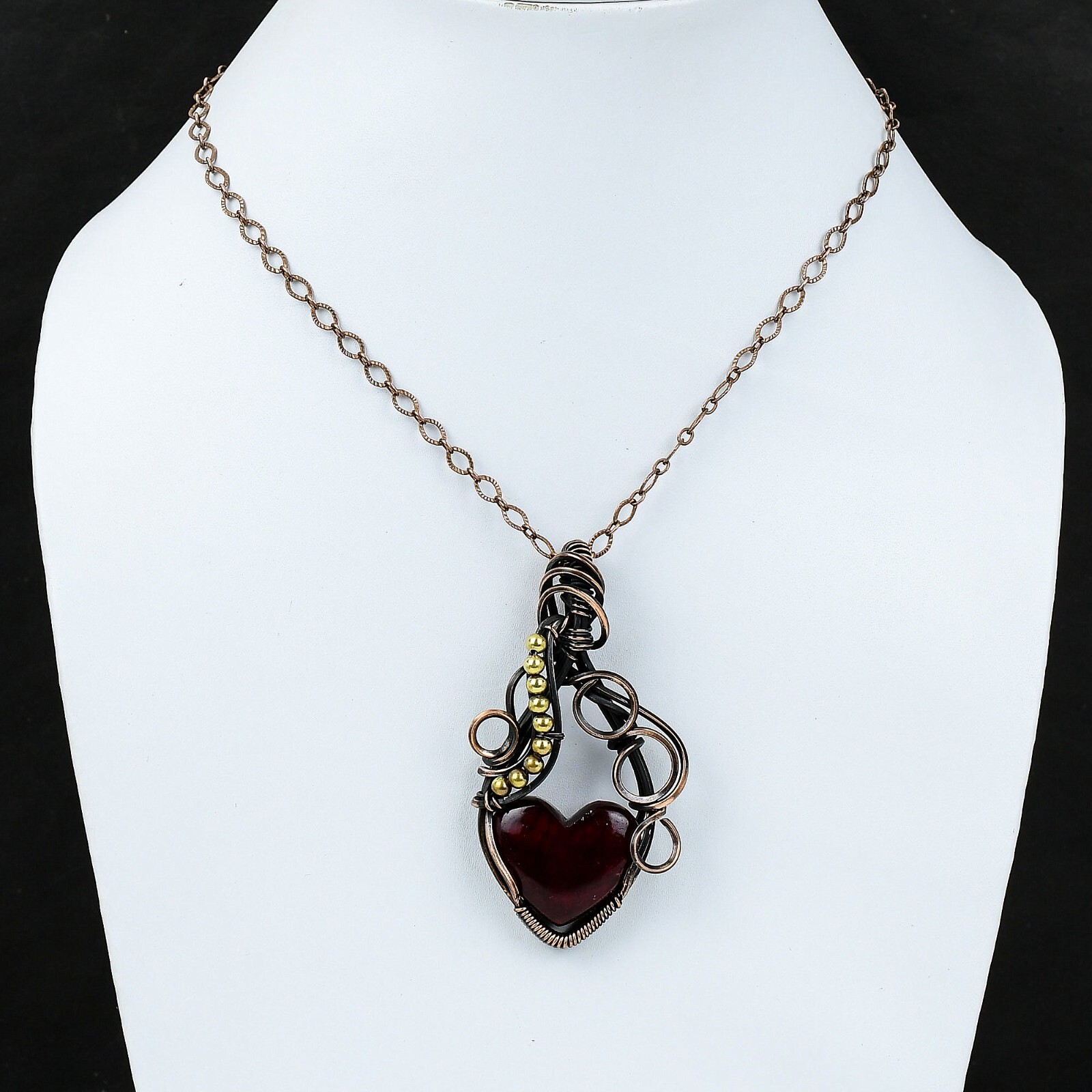 Red Fire Labradorite Copper Gift For Love Wire Wrapped Pendant 2.95″