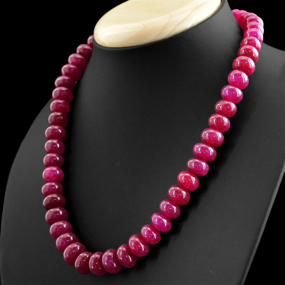 BEAUTIFUL 459.00 CTS EARTH MINED RICH RED RUBY HAND MADE ROUND BEADS NECKLACE