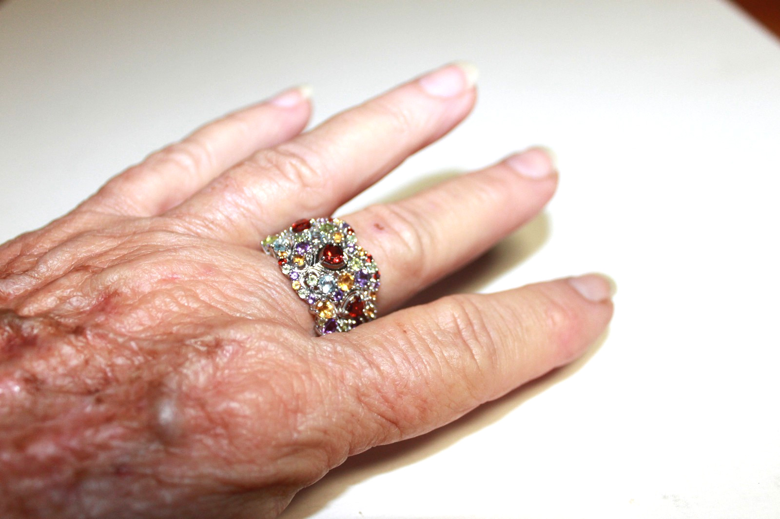 SIGNED BBJ 925 BANGKOK STERLING SILVER AND MULTI GEMSTONE RING SIZE 8 1/2
