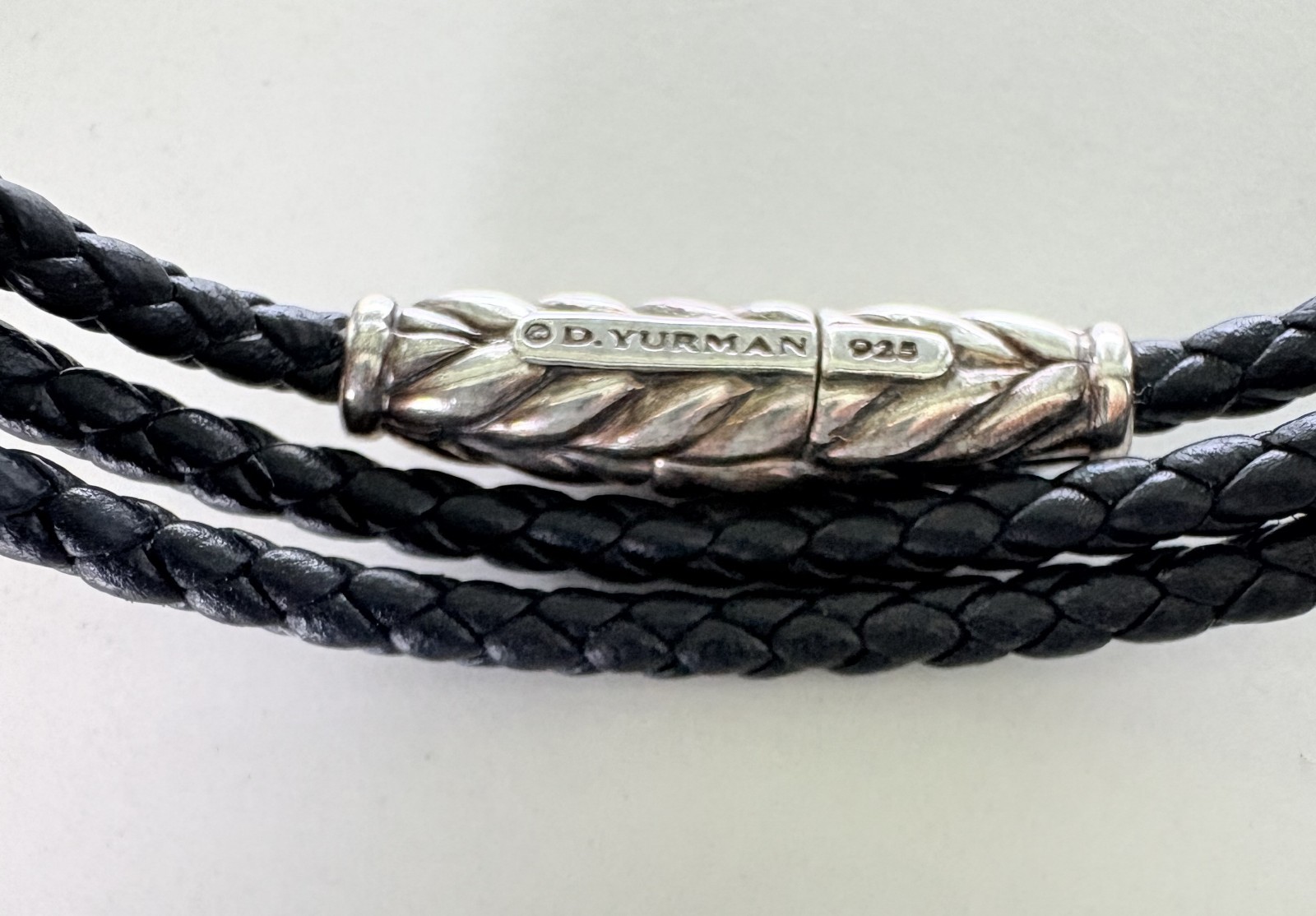 David Yurman Sterling Silver Chevron Triple Wrap Black Leather Bracelet Small