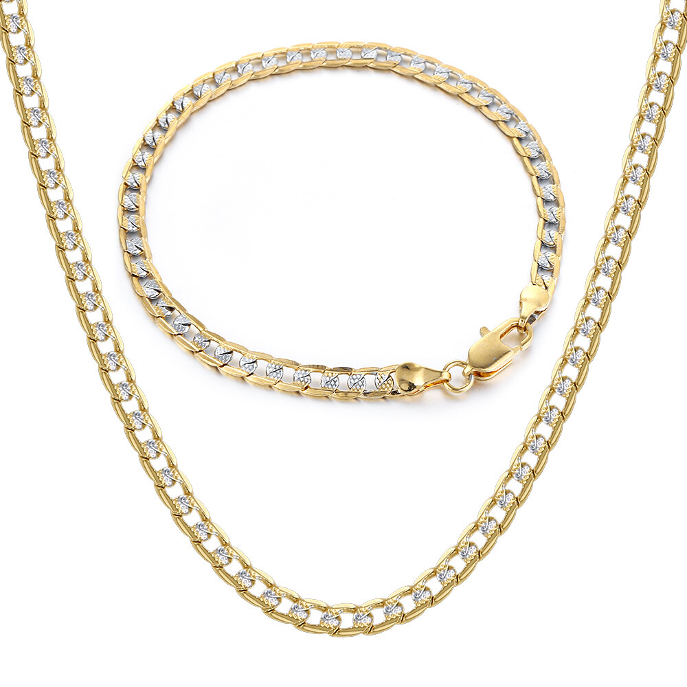 4mm Hammer Curb Cuban Chain Yellow&White Gold Filled Necklace Bracelet Mens Gift