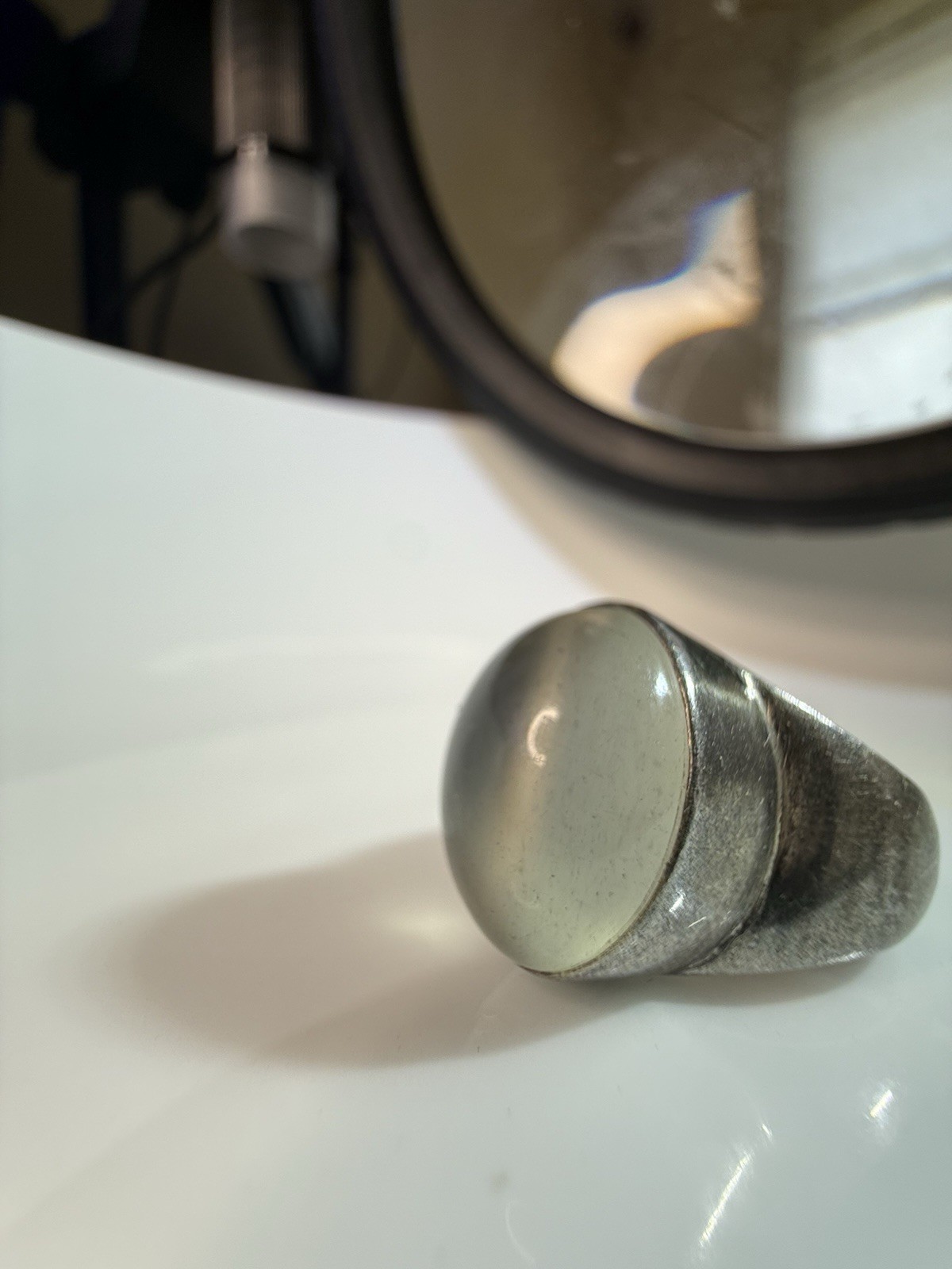 Vintage Nepal Moonstone Ring 925 Sterling Silver Cabochon Statement Band Sz 6