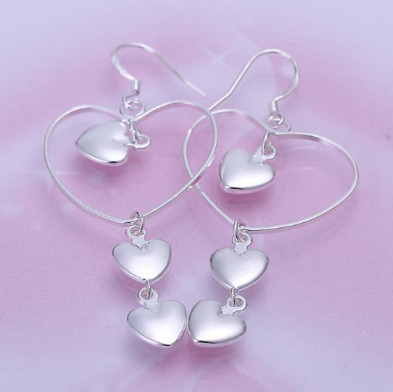 Womens 925 Sterling Silver Long Love Heart Drop Dangle Fashion Earrings #E83