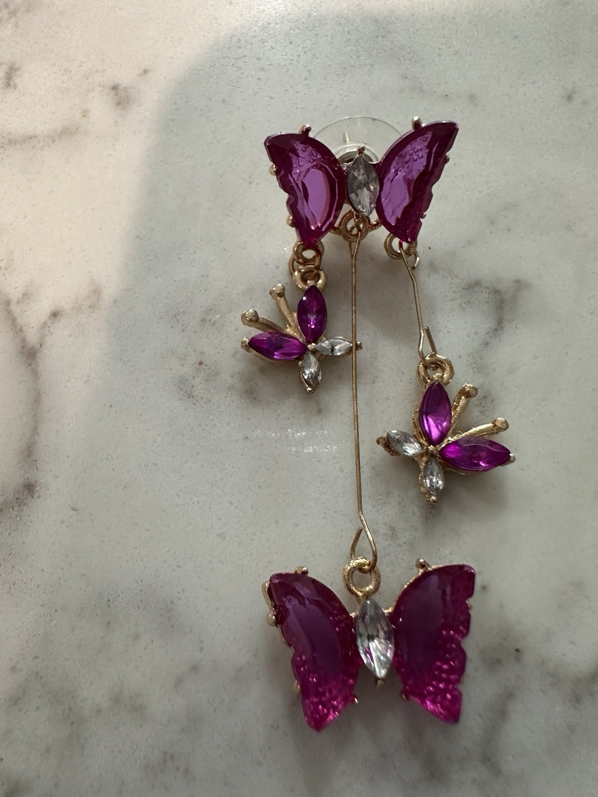 Purple Butterfly Dangle Pierced Post Earrings New