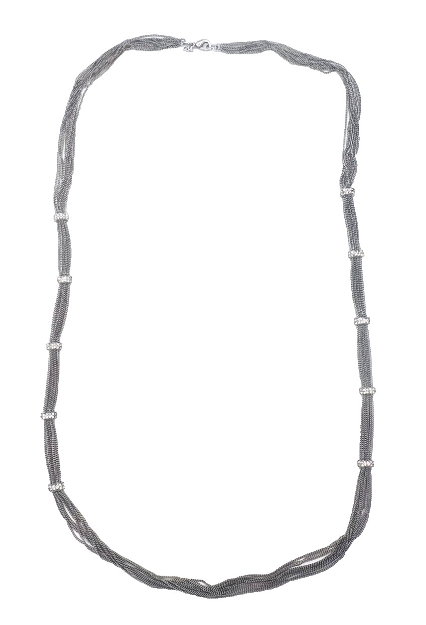 Signed ABS Allen Schwartz Silvertone Multi Chain Crystal Necklace