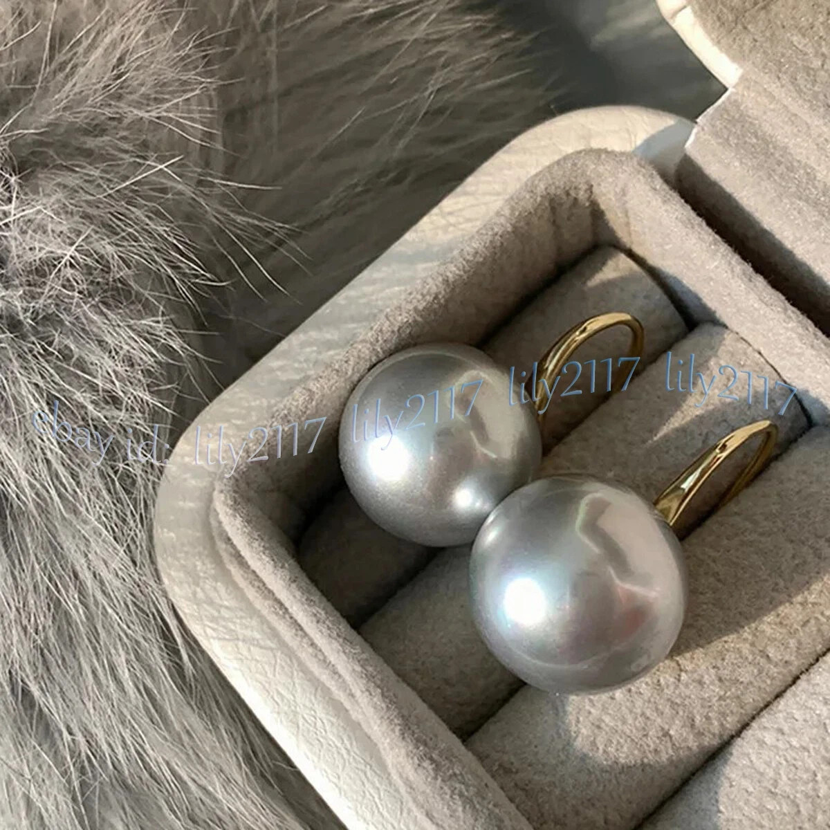 Perfect Round AAA Silver Gray Akoya Real Natural Pearl Dangle Gold Hook Earrings