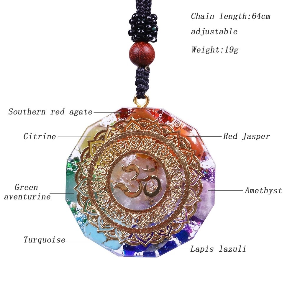 Orgonite Pendant Om Symbol Luminous Chakra Healing Energy Reiki Unisex Necklace
