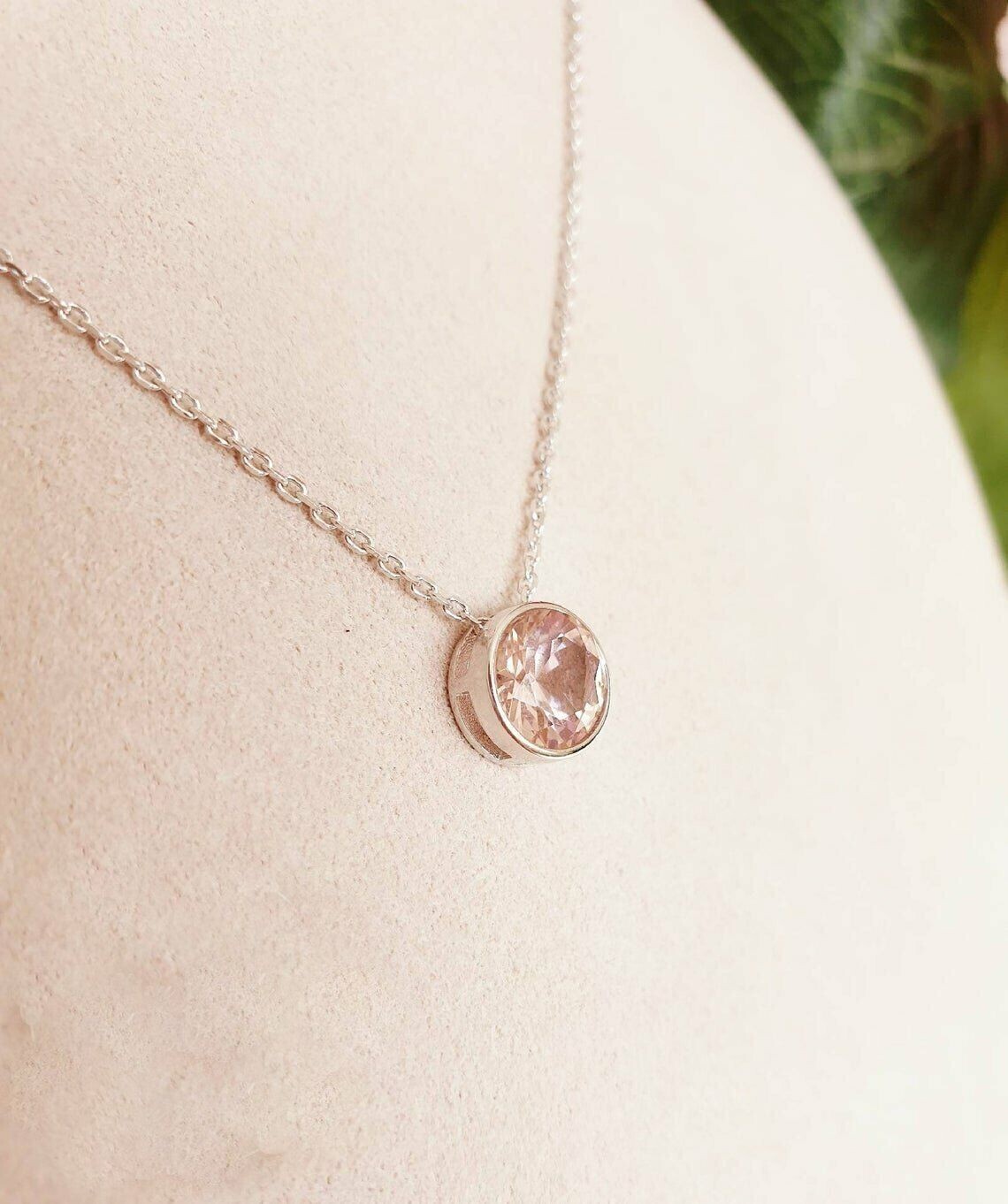 2 CT Solitaire Pink Sapphire Bezel Set Pendant With Free Chain 14K White Gold FN