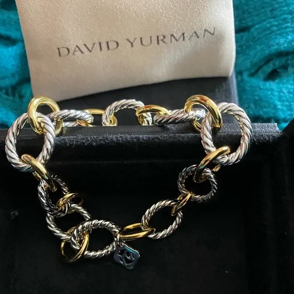 David Yurman Oval Link Chain Bracelet in Silver with 18k Gold 12mm