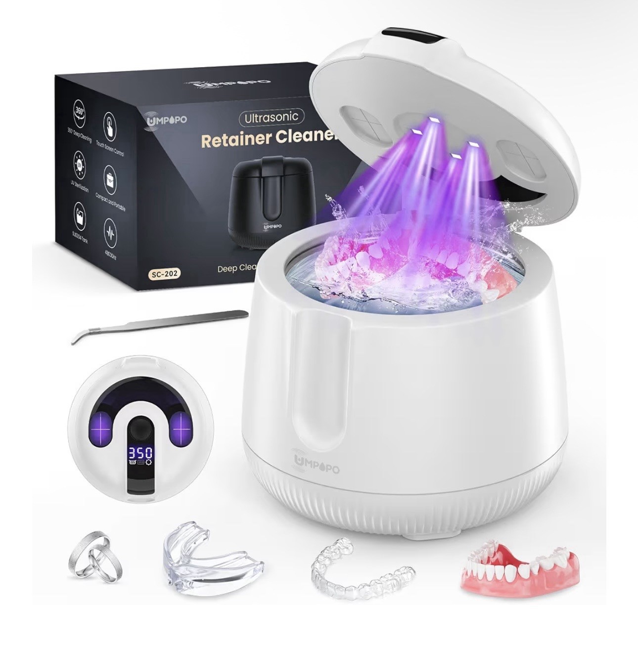 Portable Ultrasonic Retainer Cleaner 48kHz for Dentures, Aligners & Jewelry