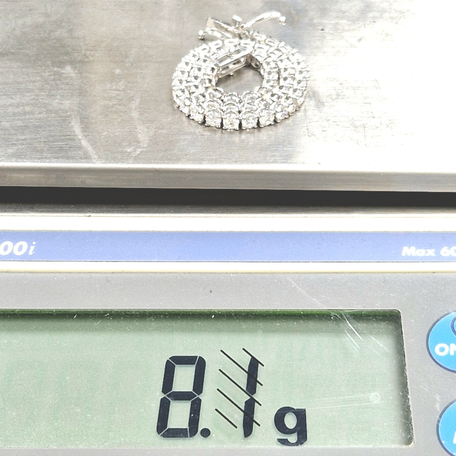 9ct White Gold Bracelet 6.15ct Lab Created Diamond 19cm Long 3.1mm Width 8.1g