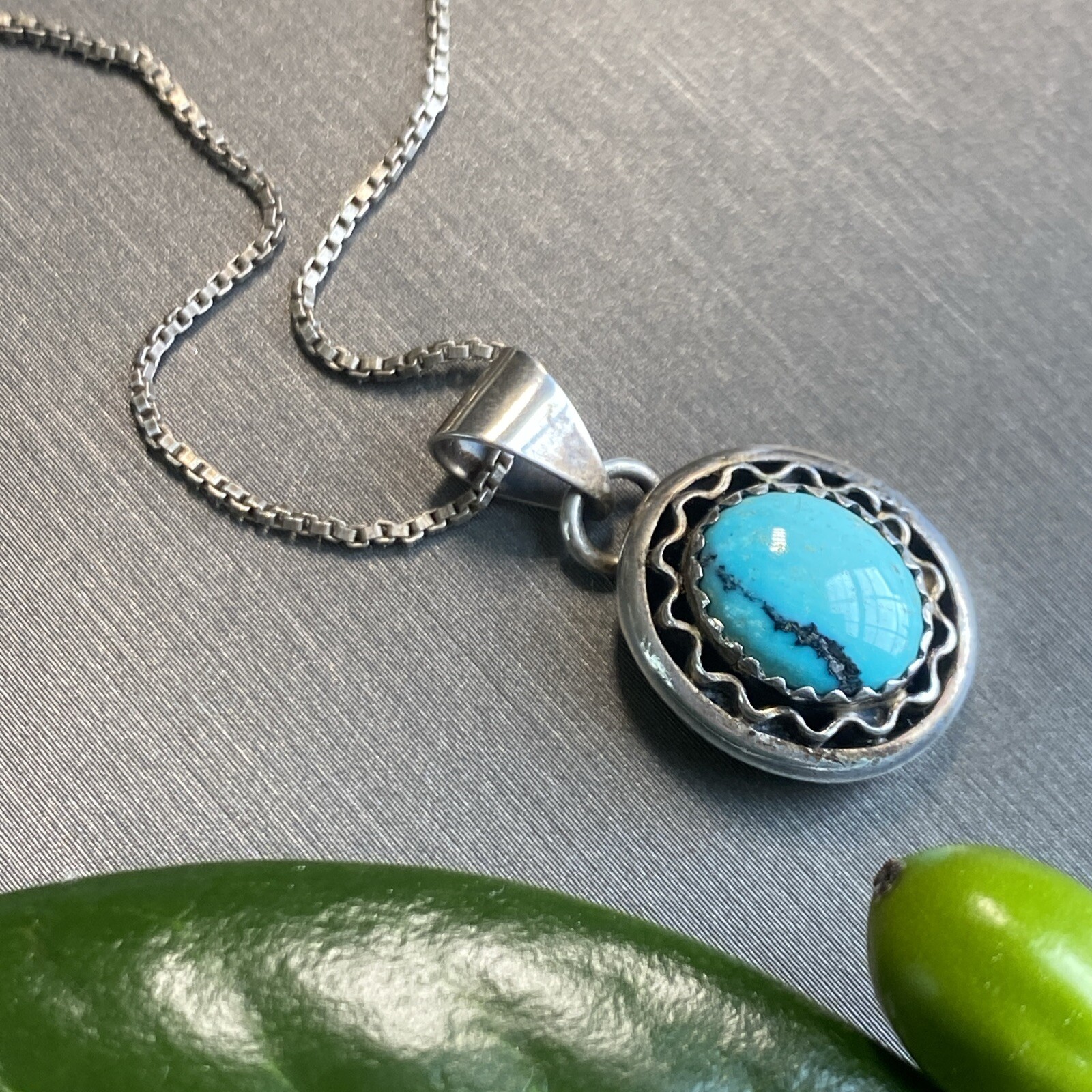Vintage Turquoise Pendant Necklace Estate Fine Jewelry Pre-owned Roie Jaque Sgnd