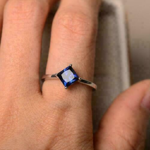 1.20 Ct Princess Simulated Diamond Sapphire Solitaire Ring 925 Sterling Silver