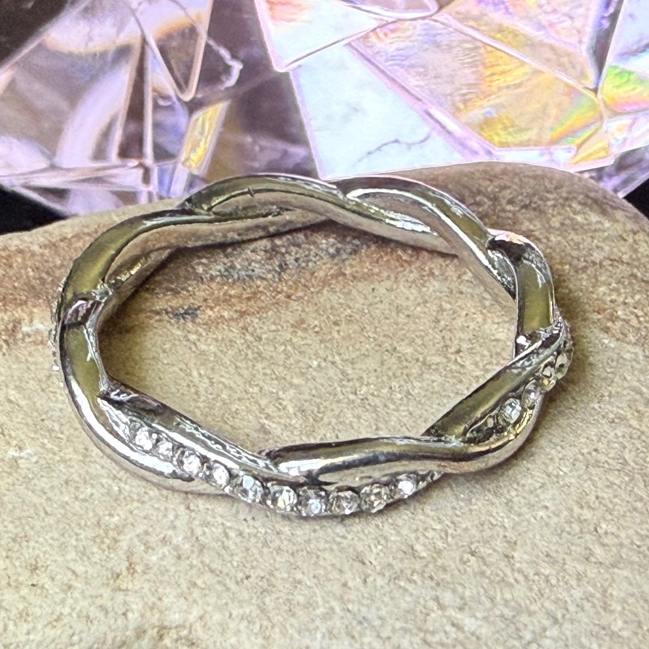 Silver Silver Pavé Crystal Eternity Band Ring Women Stackable Rope Sz 8