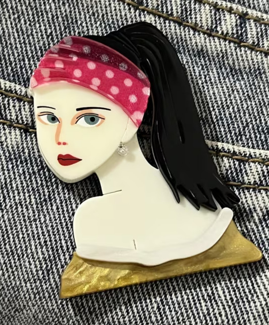 Girl Wearing Earring Modern Acrylic 2D Brooch