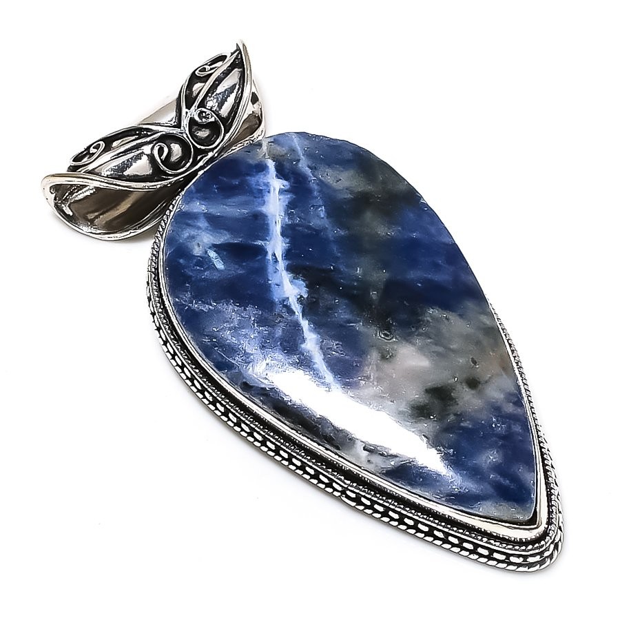 Sodalite Gemstone Handmade 925 Sterling Silver Jewelry Pendant 2.56″ k475
