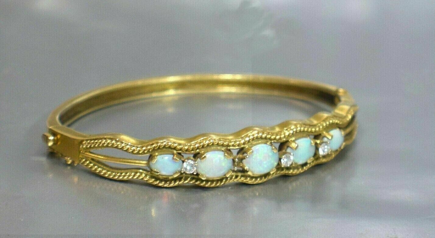 4Ct Oval Lab Created Fire Opal Diamond Bangle Bracelet 14K Yellow Gold Finish