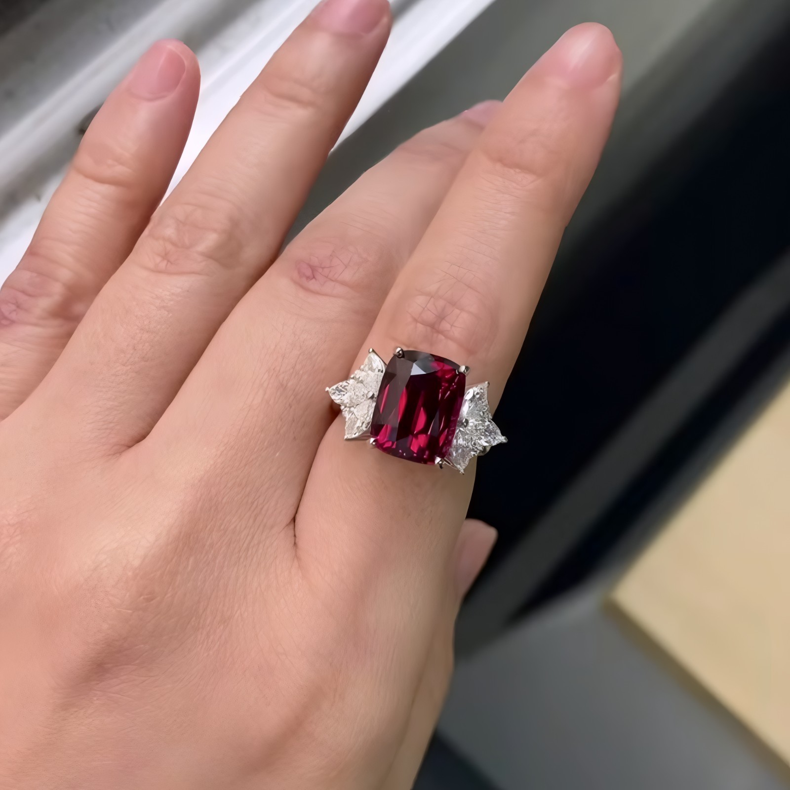 Luxury Natural Red Garnet Cushion Ring Solid 925 Sterling Silver Women Ring