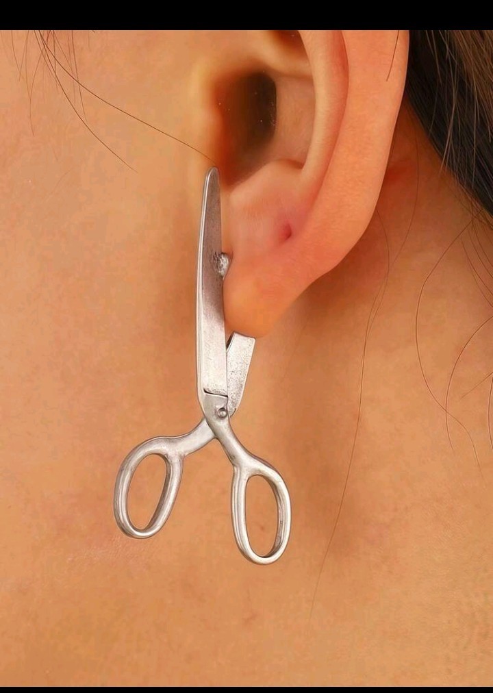 Silver Tone Scissors Shape Dangle Drop Earrings Butterfly Back No Stone