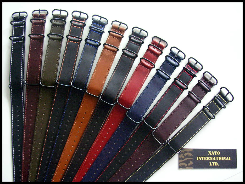 20mm Black Blue NATO G10 Shell Oily Leather watch band UTC Pilot strap IW SUISSE
