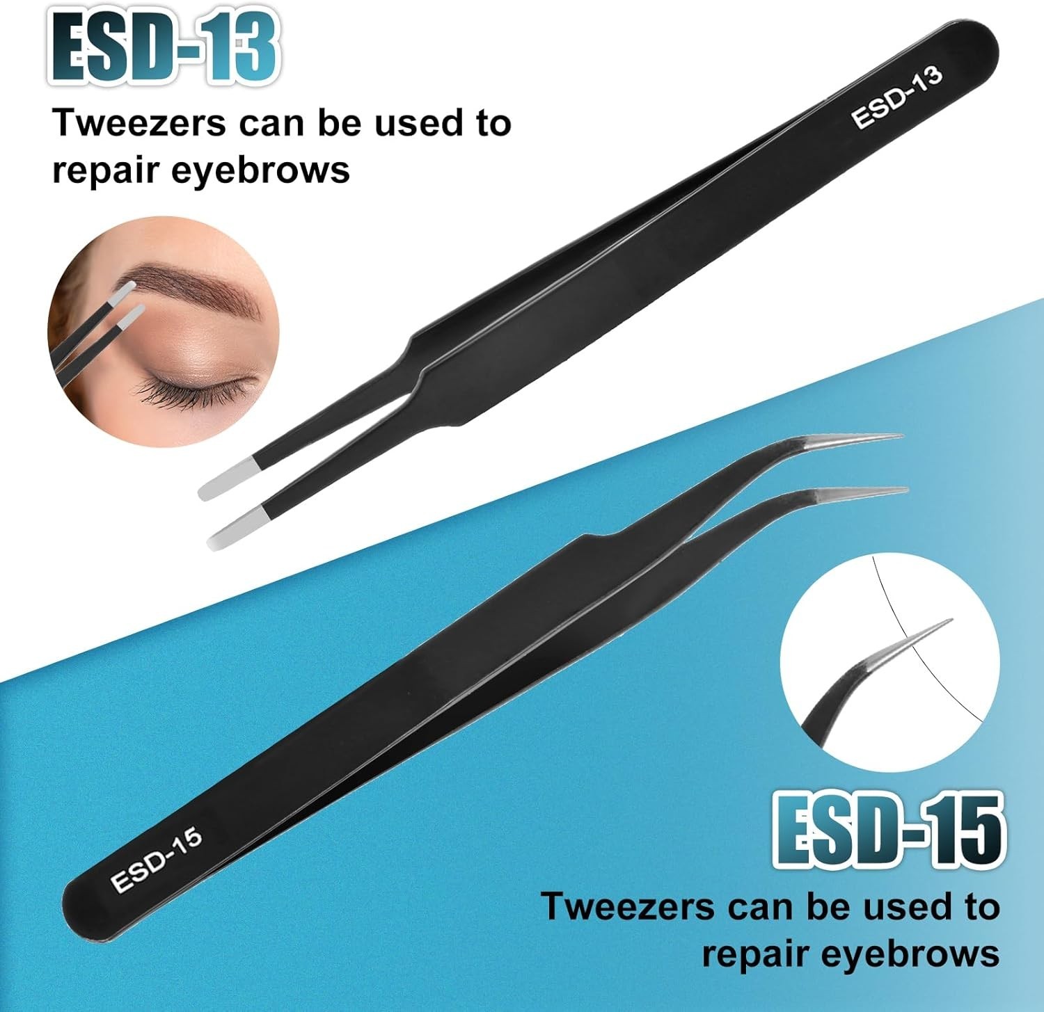 Precision Tweezers10Pcs Set, Upgraded Anti-Static Stainless Steel Tweezers with