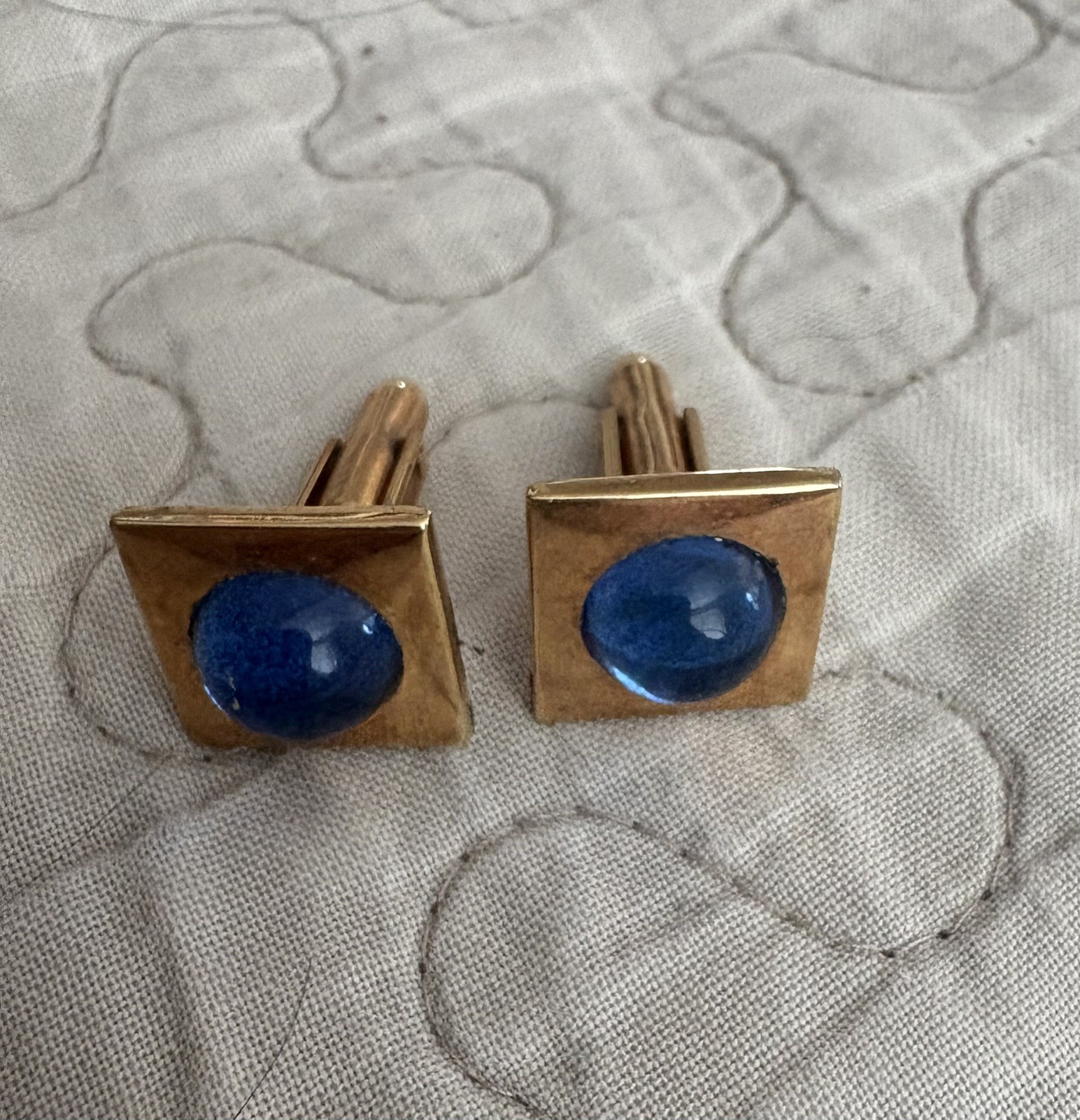 Cufflinks Sky Blue Glass with Gold Colored Post Men