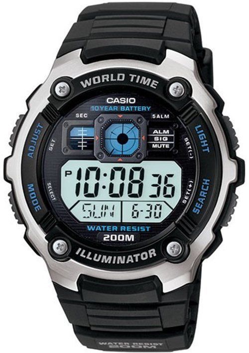 Casio AE2000W-1AV, World Time Watch, 5 Alarms, 200 Meter WR, 10 Year Battery