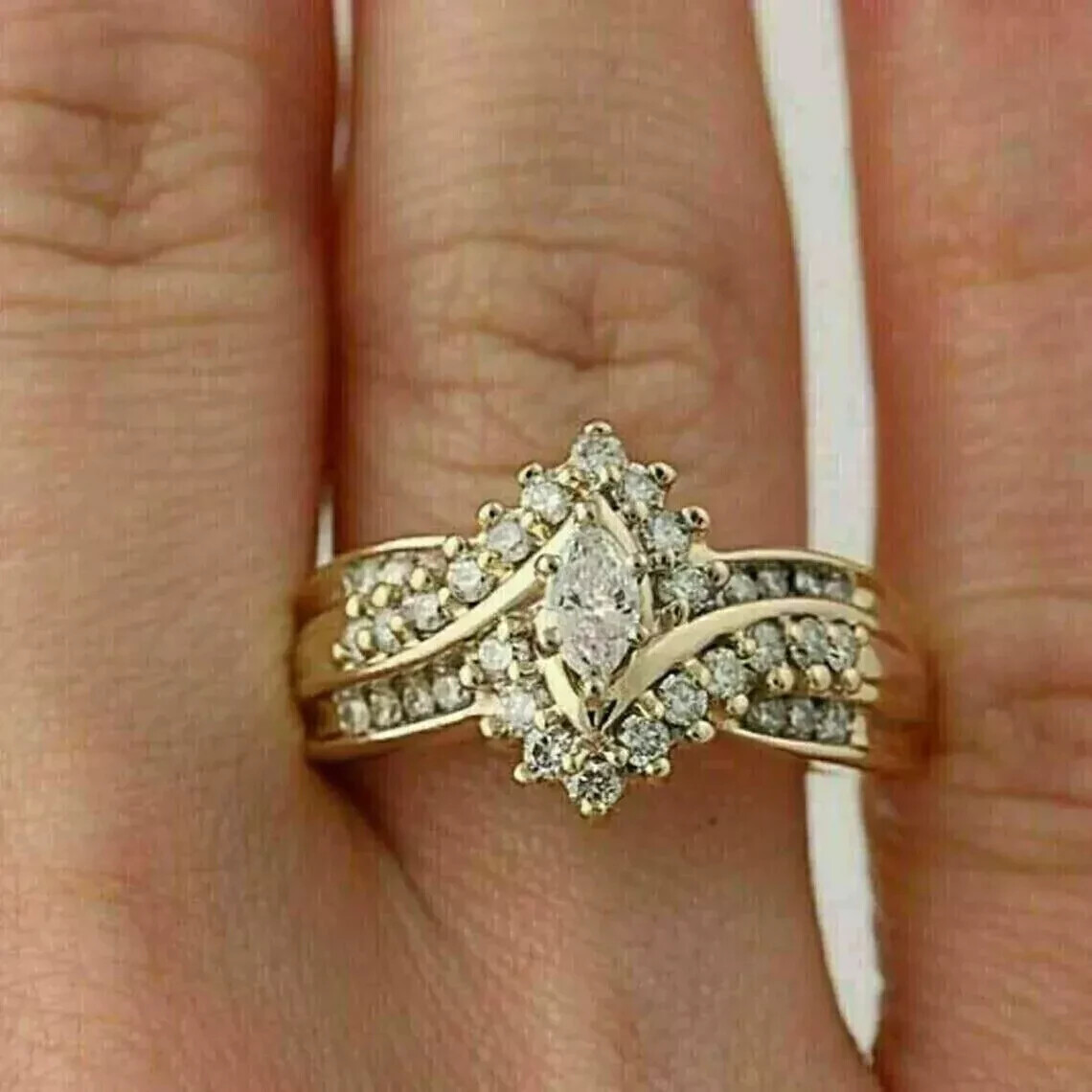 14K Yellow Gold Plated 2CT Marquise Cut Lab-Created Diamond Engagement Ring