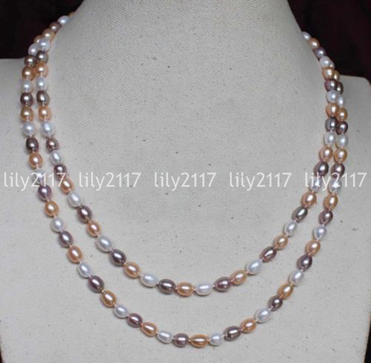 36 inches Natural 7-8mm Akoya White Pink Purple Real Cultured Pearl Necklaces AA