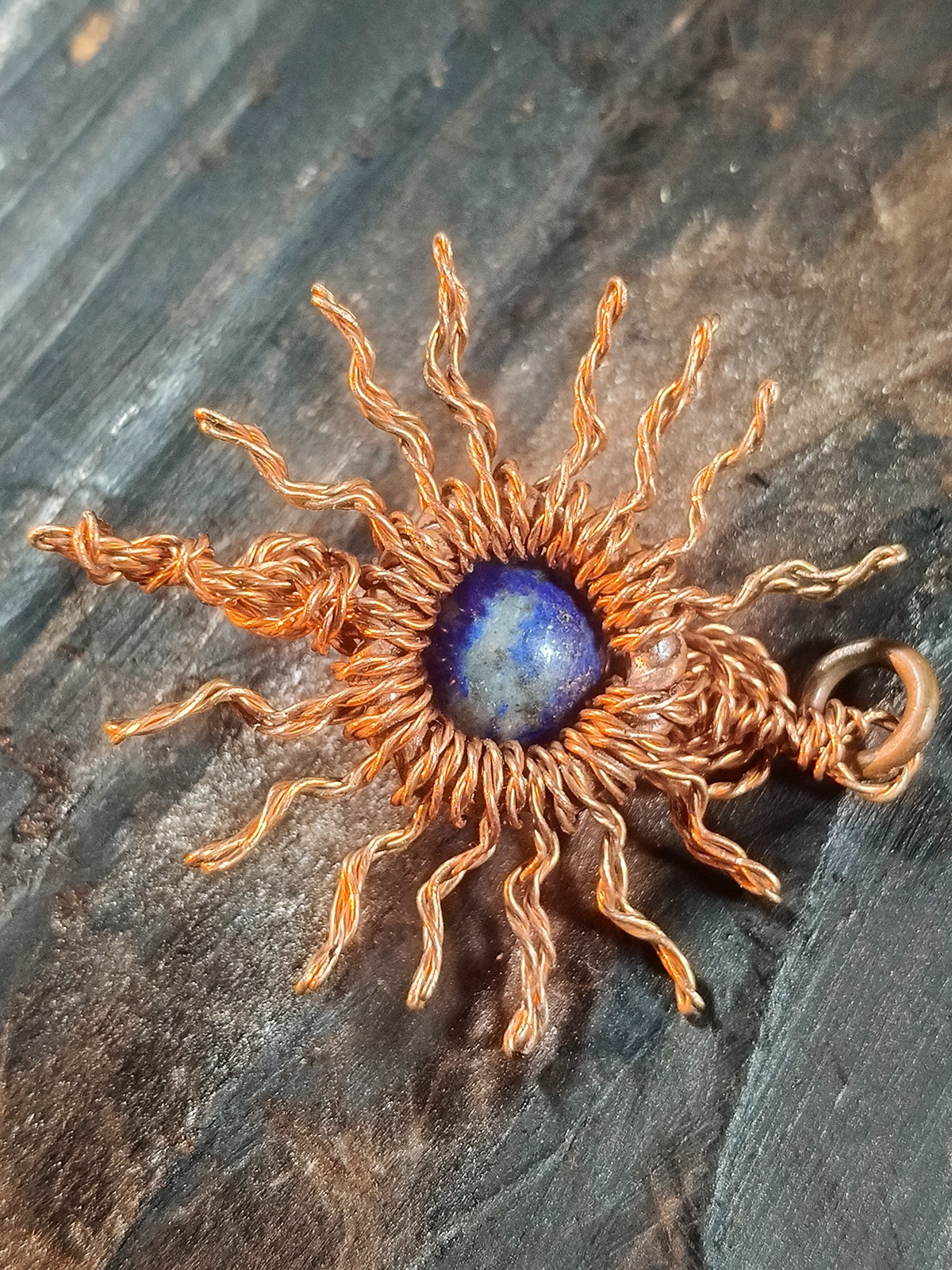 Sun pendant copper lapis lazuli Wire Wrapped energy health luck Jewelry #PS0005