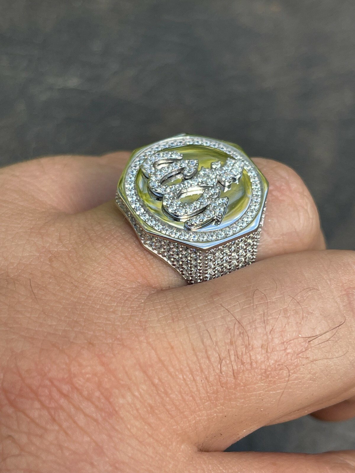 Real Solid 925 Sterling Silver Allah Islamic Arabic Ring Iced CZ Hip Hop