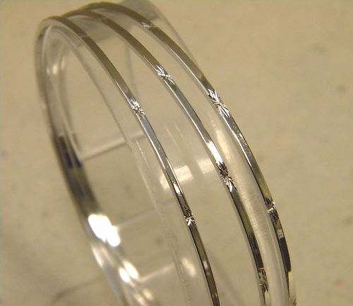 Lady’s Rhodium Plated Bangle Bracelets Set of 3 1.5mm Wide Fashion Jewelry