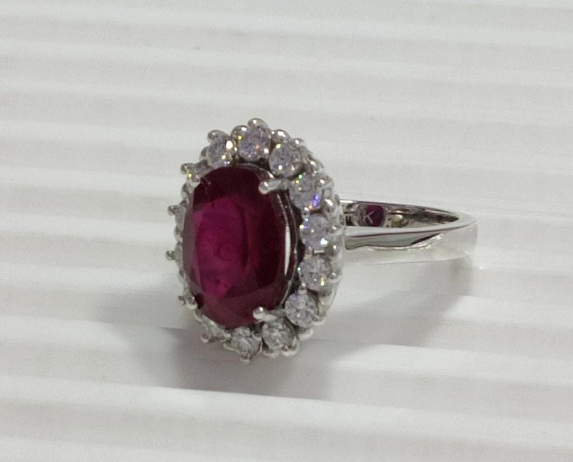 7.00 Ct Oval Cut Natural Ruby Diamond Engagement Ring 14K Solid White Gold 8