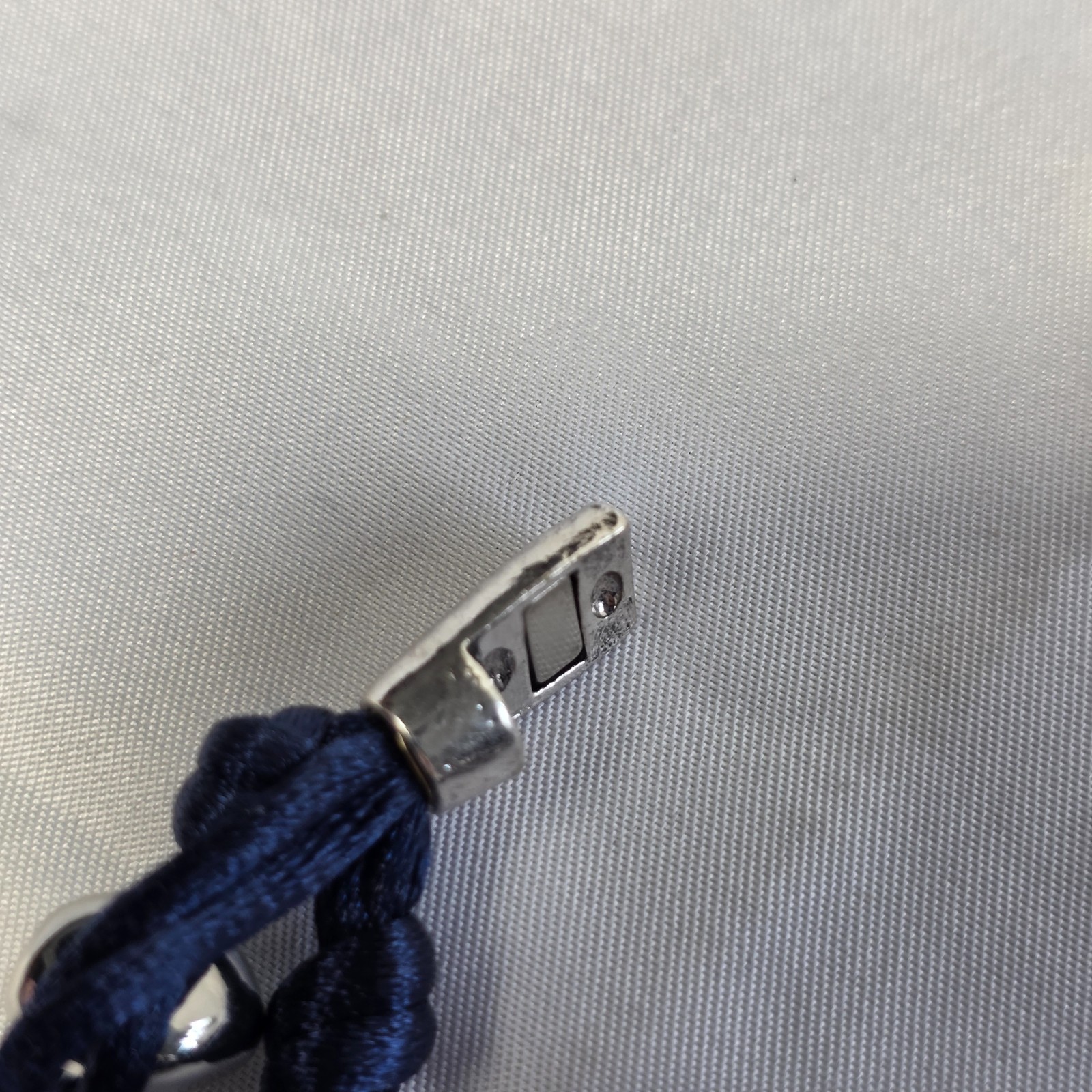 Chico’s Blue Silk Cord Multi-Strand Knotted Bracelet Silver Pebble Beads NEW