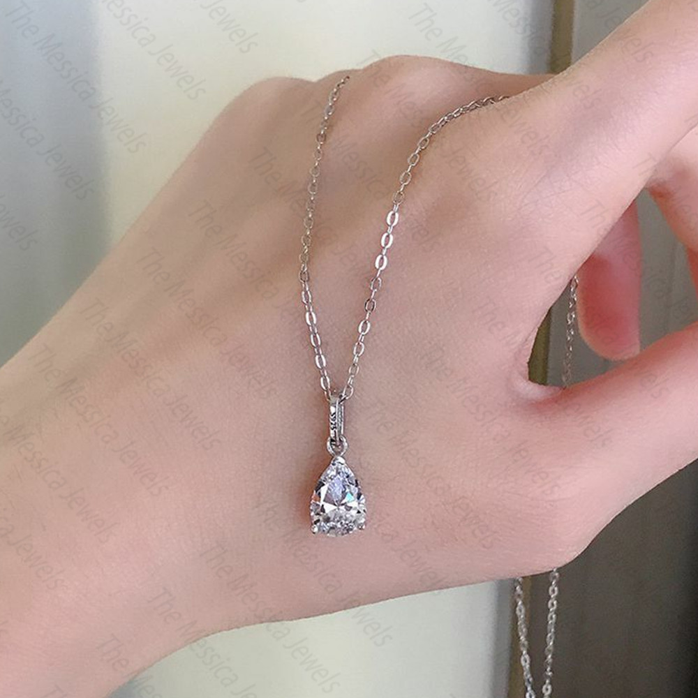 3.20 Ct Pear Moissanite Solitaire Pendant Without Necklace 14k White Gold Plated
