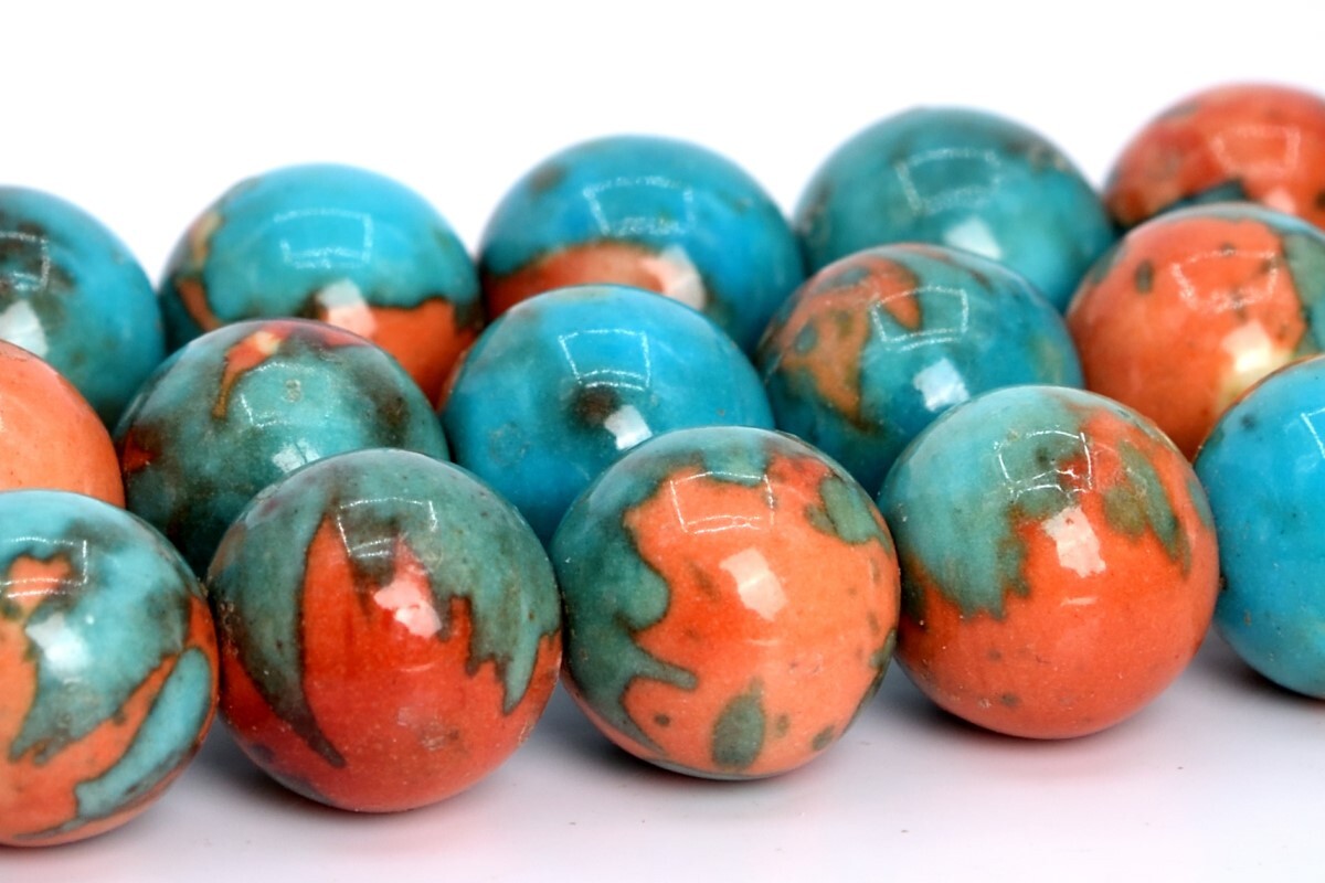 Orange & Blue Rain Flower Jade Beads Round Loose Beads 4/6/8/10/12MM