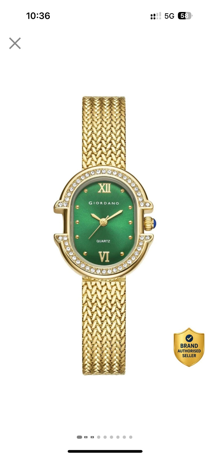 Giordano Women’s Green Dial Quartz Watch Gold Tone Crystal Bezel Stainless Steel