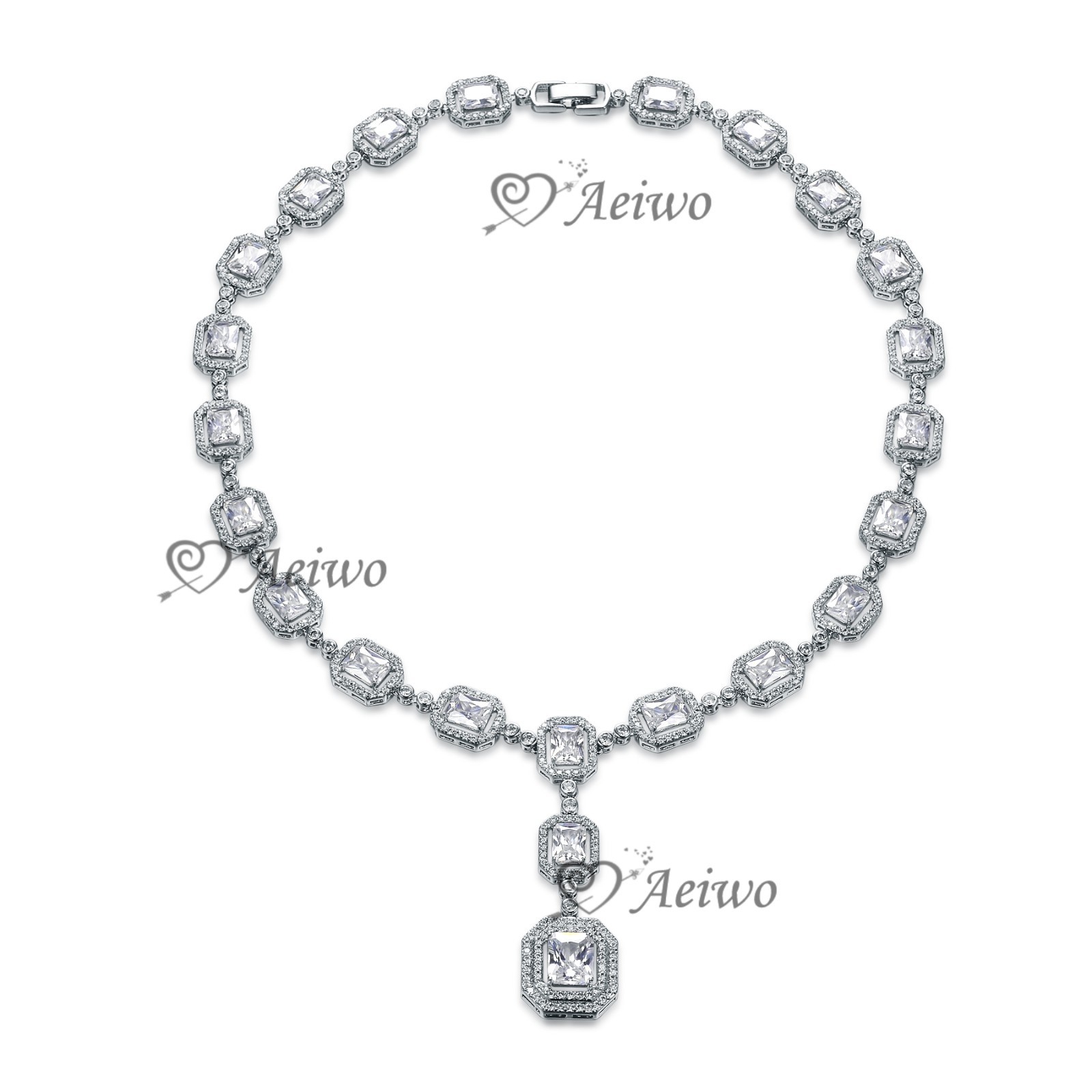 18K WHITE GOLD FILLED SIMULATED DIAMOND WEDDING PARTY NECKLACE LUXURY