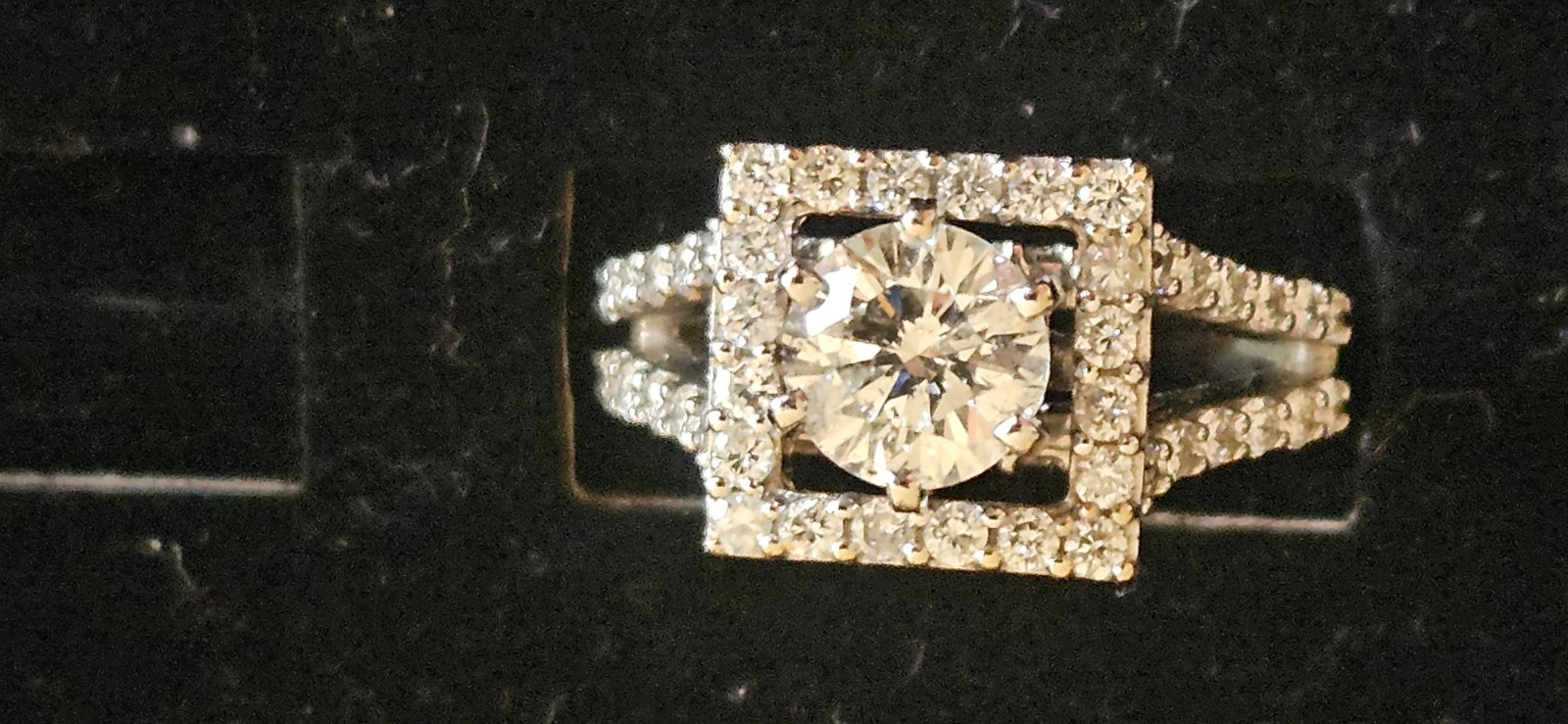 Engagement Ring 1.18 Natural Diamond in 14K Square Halo Setting with 56 Diamonds