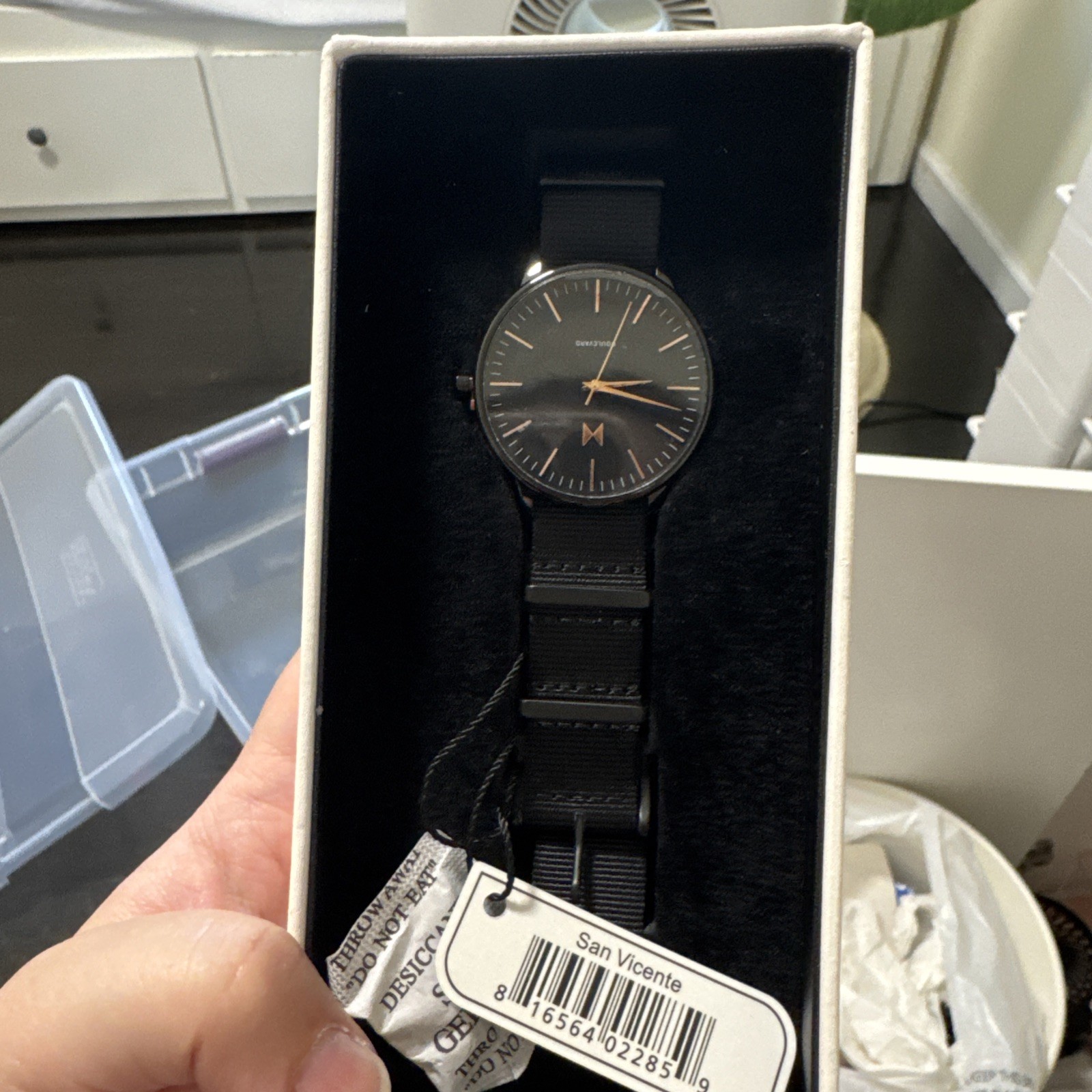 MVMT San Vicente Watch Women Black Nylon Slip Thru Band New Battery 10 Inch