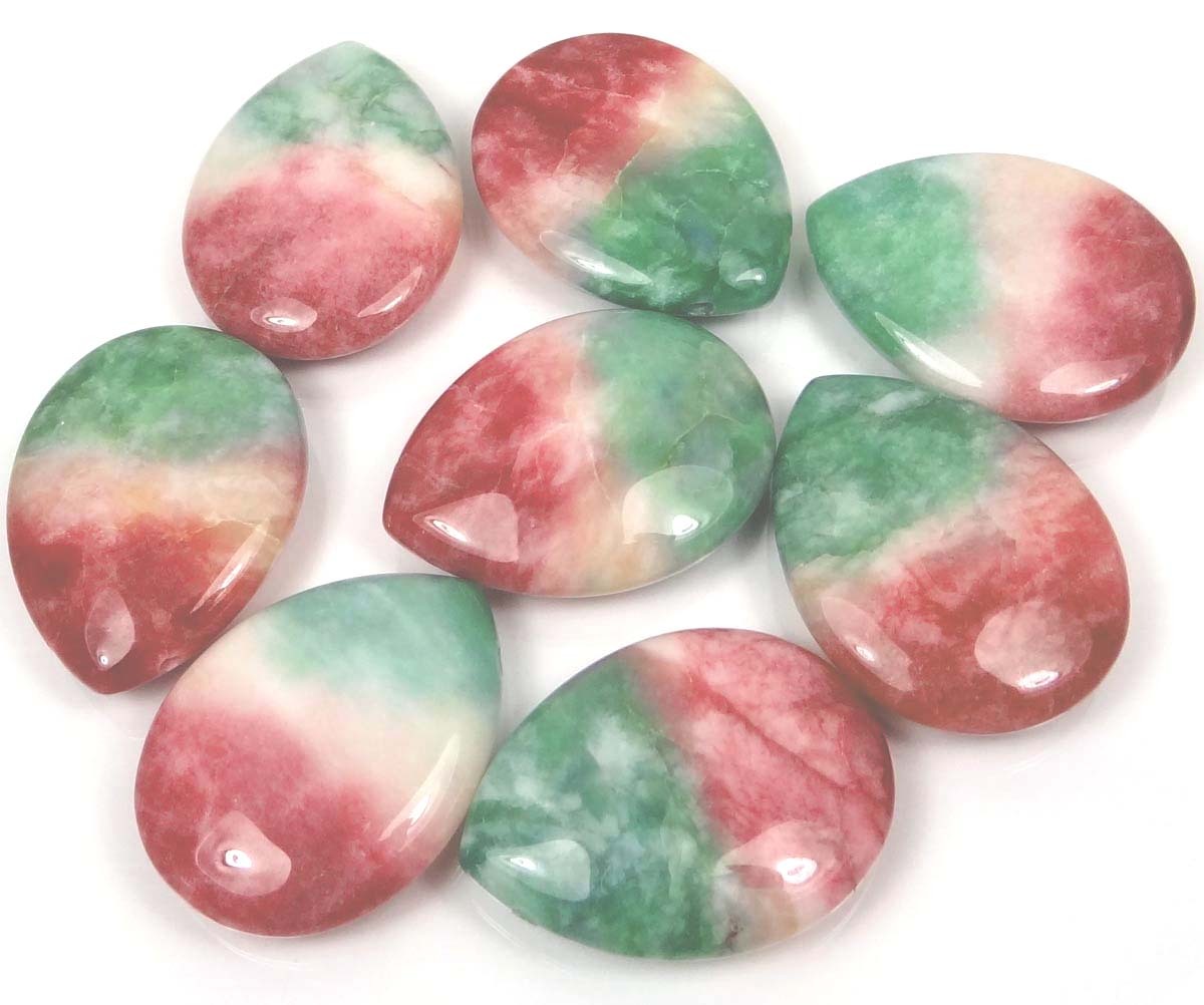 40x30mm Watermelon Jade Teardrop Briolette Pendant Bead