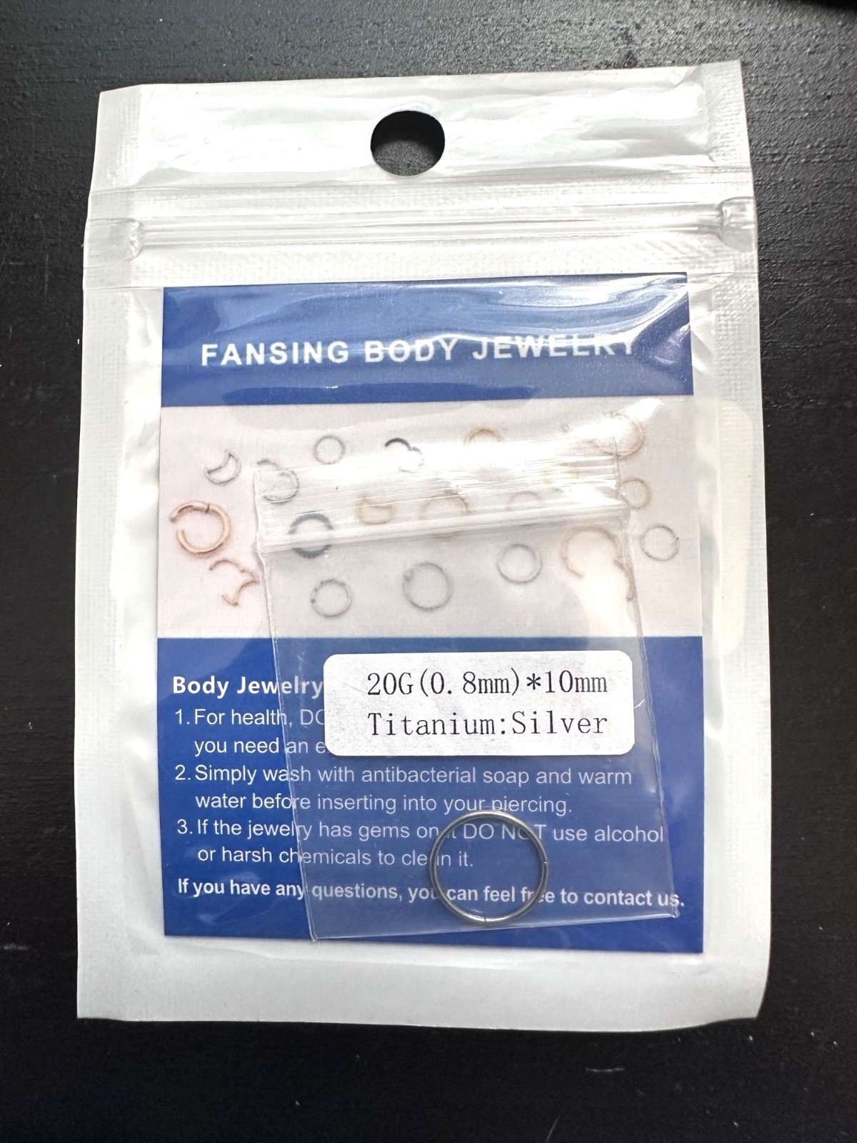 Fansing Body Jewelry Titanium 20G (0.8mm) 10mm Silver Hoop For Piercings