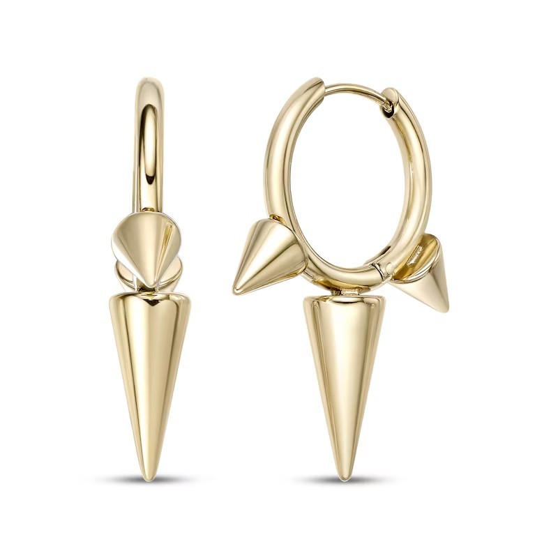 Solid 14K Yellow Gold Long Spike Drop Huggies Hoops Earrings Black Friday Sale
