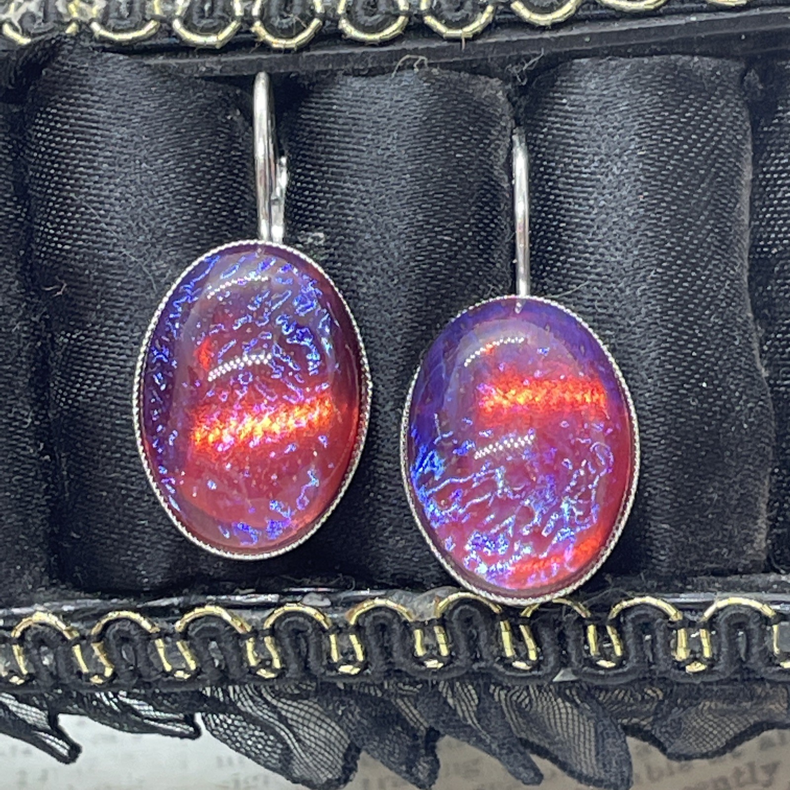 Dainty Fire Opal Dragons Breath Silver Anniversary French Wire Earrings Wedding