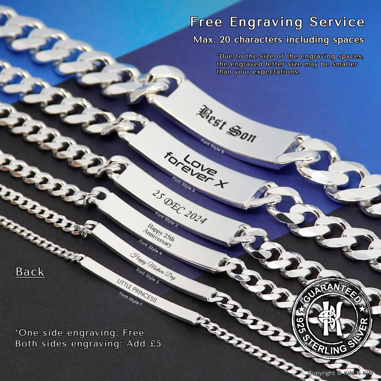 Quality Sterling Silver ID Bracelet, Personalised Gift for Men, Women, Kids